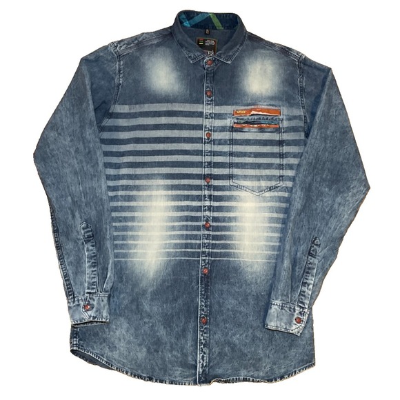 Vintage 90's Y2K IQ Faramed Clothing Acid Wash Denim Shirt - X-Large - Picture 1 of 5